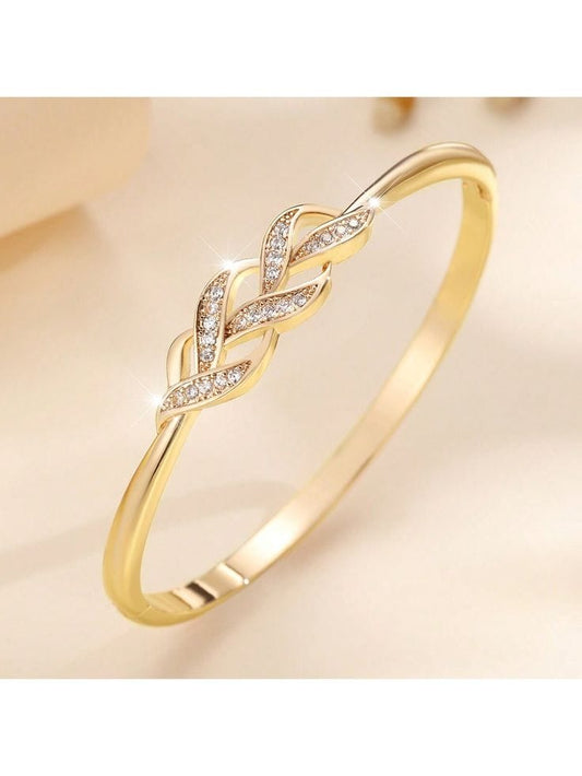 Gold Plated Leaf Design Bracelet with Zircon Stones